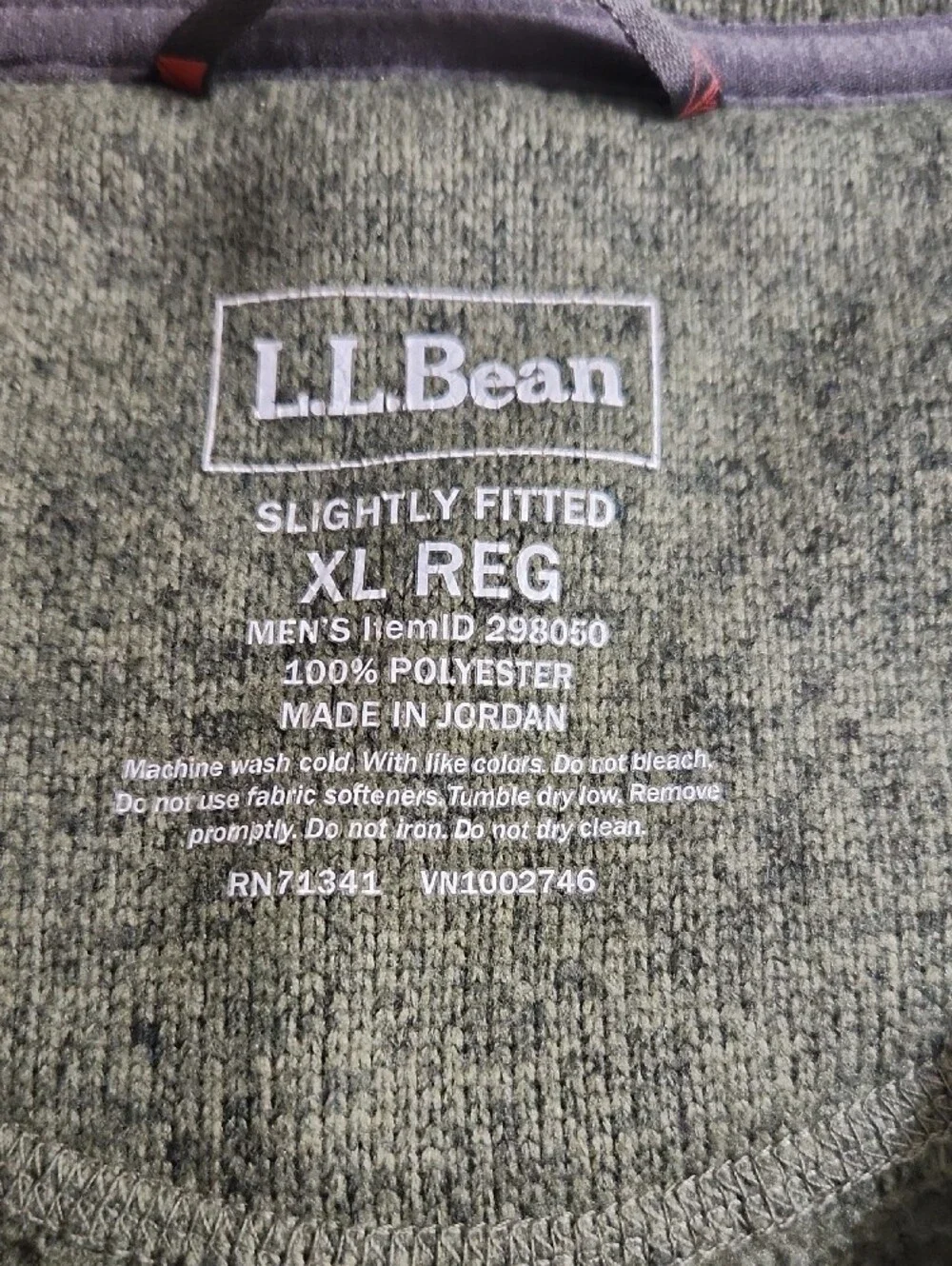 L.L. Bean Olive Green V-Neck Snap Fleece with Gray Trim